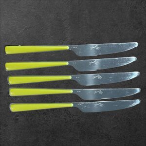 Vintage Fiesta Japan W-16 Stainless Steel Knives Set of 5 Green Handles MCM